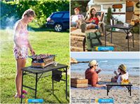Table de camping en métal portable et légère de 2,95 pieds en maille noire 2 hauteurs réglables pour le gril et la cuisine en plein air