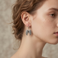 Boucles d'oreilles créoles en acier inoxydable, vintage, en alliage, avec breloques ailes d'ange et cœur gonflé, bijoux pendantes pour femme