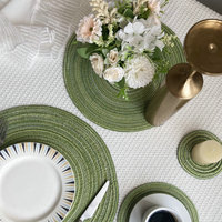 Set de table et dessous de verre circulaires en polyester imitation coton, style nordique, couleur unie, tissés, résistants à la chaleur et anti-brûlure