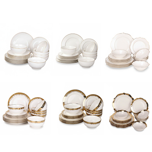 <span class=keywords><strong>Service</strong></span> de table en céramique de luxe, <span class=keywords><strong>18</strong></span> pièces, vaisselle en porcelaine, assiettes et bols en porcelaine fine avec bord doré - Product Image 2