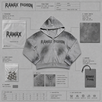 Sweat à capuche zippé RAMAX 450GSM épais délavé à l'acide avec rivets sur les manches, style Y2K Streetwear pour hommes, personnalisable, vente en gros, mode OEM