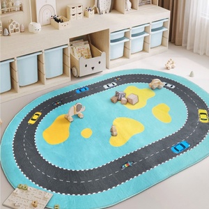 Alfombra con estampado de lana sintética para niños con <span class=keywords><strong>mapa</strong></span> de carreteras de la ciudad, alfombra para juegos de bebés para coches de juguete - Product Image 5
