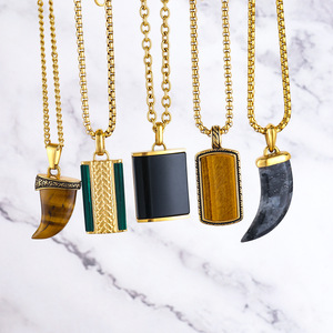 <span class=keywords><strong>Oro</strong></span> 18K in acciaio inox turchese collana pendente in opale in pietra naturale gioielli alla moda <span class=keywords><strong>Collier</strong></span> per gli uomini gioielli di alta qualità - Product Image 1