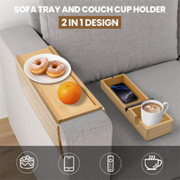 Plateau de canapé en bambou avec porte-gobelet amovible 2-en-1, antidérapant et pliable, pour accoudoir de canapé et fauteuil