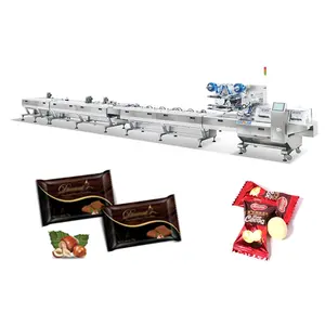 Voll automatische Schokoriegel/Keks/Kuchen Fließende Verpackungs maschine Lebensmittel verpackungs maschine Linien paket Kunststoff maschine Twist Bag