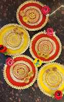Assiette Traditionnelle en Bois de Qualité Supérieure pour Haldi Kumkum Roli, 8 Pouces, Idéale pour Mariages Jaipurios, Mehandi, Diwali, Rakshabandhan, Bhai Doj