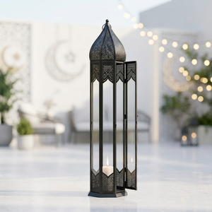 Manufacturers Tall Black Moroccan Metal <b>Candle</b> <b>Lantern</b> Handmade for Ramadan Home Floor Decorations - Product Image 1