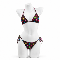 Badpakkenfabrikant op maat gemaakte badkleding van gerecycled materiaal met contrastbies, kleurrijke stippen, dubbel gevoerd, dames bikini sets.