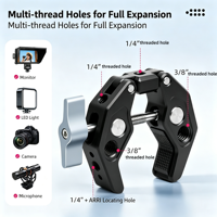 CHANDA Pince multifonctionnelle en alliage d'aluminium pour appareil photo, avec têtes à rotule à filetage 1/4 et 3/8, anti-torsion et anti-rayures 88090