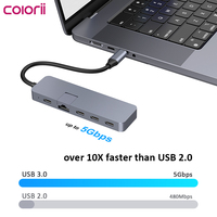 Station d'accueil Type-C 100W avec charge PD, Ethernet Gigabit 5 Gbps, 3 ports de données Type-C, adaptateur hub USB-C pour ordinateur portable