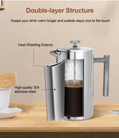 Cafetière à presse française de luxe robuste en acier inoxydable à double paroi de 34 oz avec filtres supplémentaires résistante à la chaleur et portable