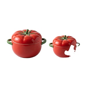 Nouveau bol à soupe en porcelaine rouge en forme de tomate de 900-1600 ml avec double anse, idéal pour les dortoirs étudiants, bol à nouilles instantanées en céramique avec couvercle - Product Image 4