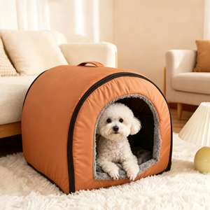Portable Cat <b>Bed</b> Cave Oval Shape PU Material Faux Fur Lining Removable Washable Indoor All Seasons Minimalist Style - Product Image 6