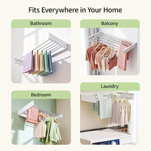 Étagère rétractable noire pour la salle de bain et le séchage des serviettes, à fixer au mur et pliable, installation sur pied - Product Image 5