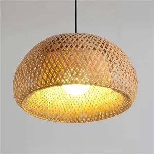 Rustic style countryside B&B pendant lamp handmade bamboo weaving dining room bar pendant light