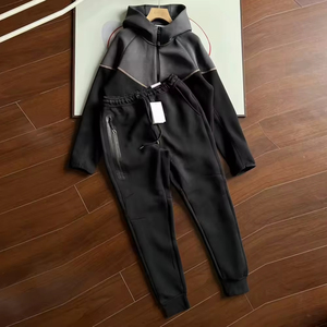 Jaket dan celana pria Logo kustom mode 2025 setelan olahraga pria warna sambungan katun bulu domba untuk Jogging - Product Image 1