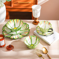 Service de table en porcelaine rose à fleurs, vaisselle de cuisine de luxe peinte à la main en vert, assiettes et bols en céramique, ensembles de vaisselle élégants