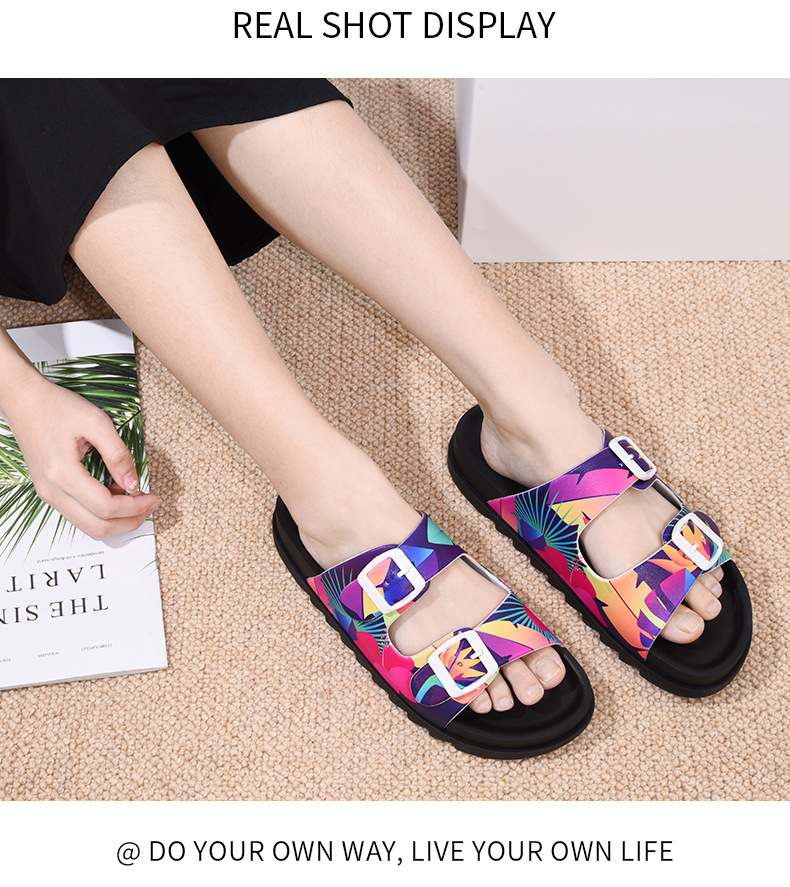 Women Fashion Foam Sole Sandals Custom Design Stripe Sole Flat Shoes Cheap Slippers