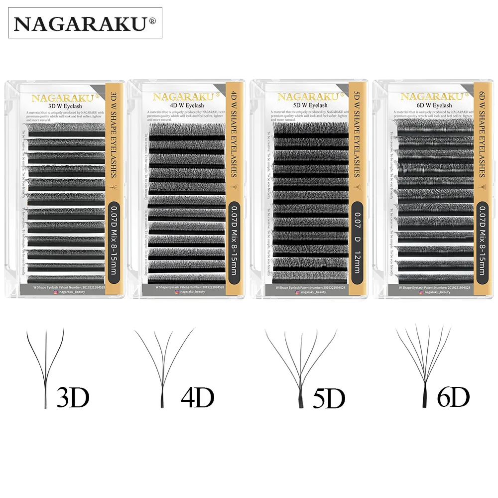 NAGARAKU — extension de cils 3D en vison, faux cils en forme d'éventail, volume fleuri, pré-faits, lot de 3