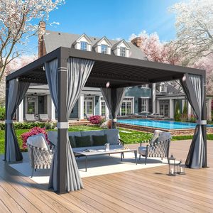 10 '* 13' 12 '* 16' <span class=keywords><strong>Abri</strong></span> de parasol de pergola à persiennes en aluminium pour <span class=keywords><strong>jardin</strong></span> et patio avec stores électriques 10 '* 10' 12 '* 20' - Product Image 1