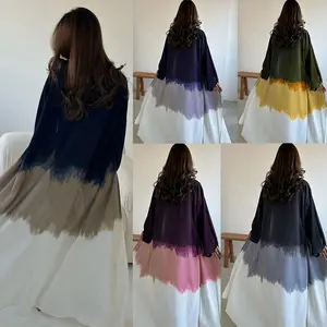 New Arrival Islamic Clothing Kimono Anti-pilling Cardigan Coat Breathable Abayas Tie Dye Women Muslim Dress Front Open Abaya