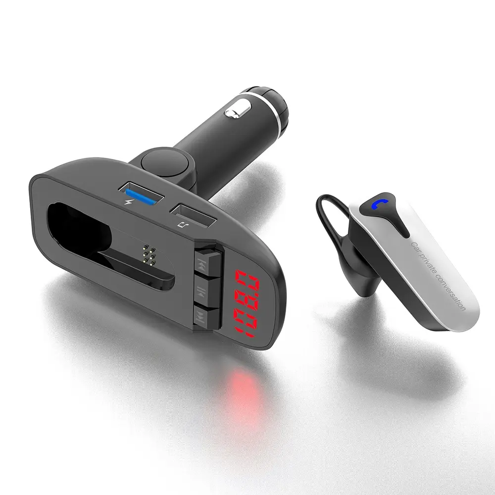 Dual USB bt handsfree Car Kit Bluetooth 5.0 Headset Wireless Aux Audio Privacy Protection FM Transmitter MP3 Player for Earphone