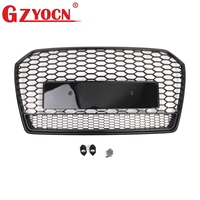 Grille avant noire brillante en nid d'abeille + grille inférieure avec trou pour phare antibrouillard, garniture chromée pour Audi A6 C7PA 16-18 4G0807681AG 4G0853651AG