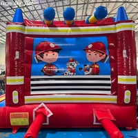 Château gonflable commercial robuste sur le thème du camion de pompiers, réutilisable, pour les entreprises de location de matériel de fête