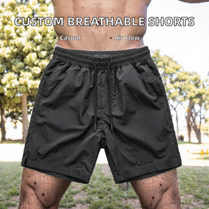 Custom <b>Black</b> Woven Cotton Casual Men Shorts Elastic Waist Printed Athletic Short <b>Pants</b> - Product Image 2