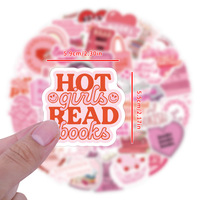 Lot de 60 autocollants esthétiques roses sur le thème du livre, autocollants en vinyle pour les amoureux des livres, pour ordinateur portable, bouteille d'eau, journal et décoration de scrapbooking