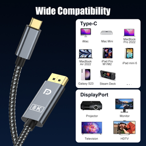 Câble <span class=keywords><strong>USB</strong></span> C <span class=keywords><strong>vers</strong></span> <span class=keywords><strong>DisplayPort</strong></span> 8K60Hz 4K144Hz, 32,4 Gbps, haute vitesse, Type C <span class=keywords><strong>vers</strong></span> DP, pour ordinateur portable de jeu, smartphone, moniteur HDTV - Product Image 3