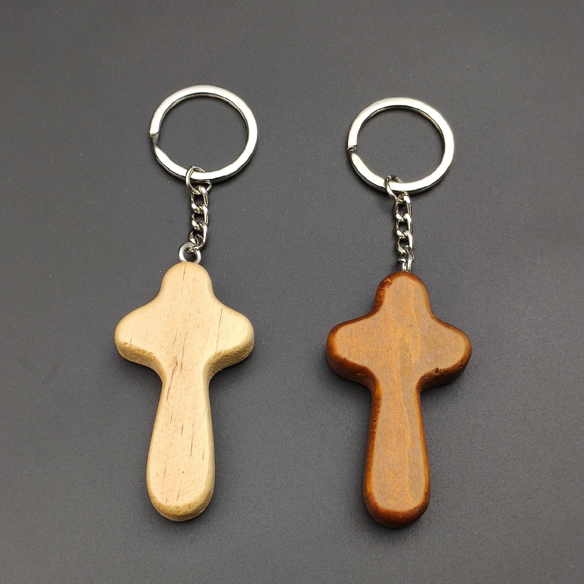 Handcrafted Eco-friendly Light Wooden Cross Keychain Natural Pine