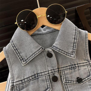 Un nouveau ensemble deux pièces pour filles, haut sans manches et short en denim doux lavé de style coréen, tendance estivale et polyvalent - Product Image 6