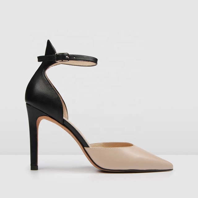 Trendy High Heels Shoes 100% Genuine Leather Stiletto Shoes Ankle Strap European Fashion Women Shoes Custom Heels