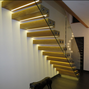 Lujo moderno vuelo LED luz recta <span class=keywords><strong>escaleras</strong></span> de madera escalera flotante Interior para uso Villa - Product Image 2