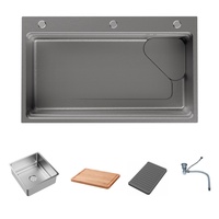 Évier de cuisine Vbosr moderne de style ferme, luxueux, fait main, rectangulaire, à cuve unique, encastré, noir, en acier inoxydable 304 pour restaurant