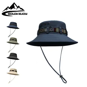 Topi Ember Boonie Memancing Tahan Air Kustom Topi Matahari Tepi Lebar Uv Topi Nelayan dengan Tali Topi Matahari untuk Perlindungan Pria Massal