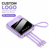 Mini batterie externe portable 10W à charge rapide avec câble intégré, lumière LED, logo personnalisé, cadeau promotionnel