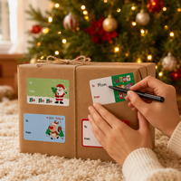 Étiquettes autocollantes rectangulaires en papier en gros pour la décoration de boîtes cadeaux, rouleaux d'autocollants festifs Joyeux Noël, étiquettes d'emballage