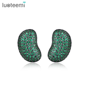 LUOTEEMI Coréen Mignon Vert Émeraude Boucles D'oreilles Pois Forme Minuscule Vert Zircon Cubique Pavé Diamant Filles Boucles D'oreilles - Product Image 1