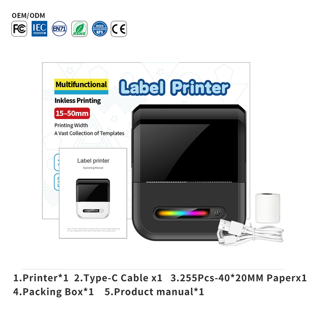 U1 Pocket Thermal Label Printer 15-50mm Print Width BT Wireless 800mAh Inkless App Address Label Gift