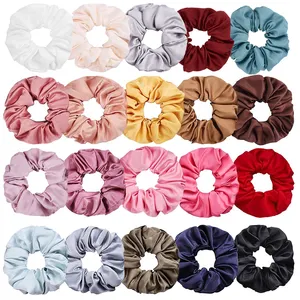 Custom High Quality Luxury Silk Satin Ponytail Hair Scrunchies Ties Elastic Hair Bands With Logo For Women Girls