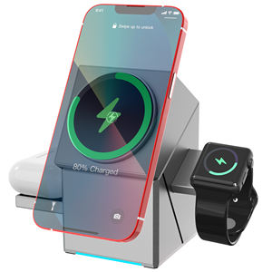 Cambio automatico metallico 3 in 1 caricatore magnetico magnetico 15W metallo pieghevole supporto di ricarica rapida - Product Image 1