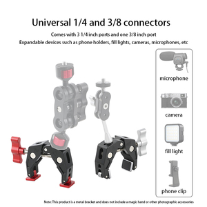 Pinza <span class=keywords><strong>de</strong></span> <span class=keywords><strong>Cangrejo</strong></span> Grande con Aleación <span class=keywords><strong>de</strong></span> Aluminio Negra, Orificio para Tornillo <span class=keywords><strong>de</strong></span> 1/4 y 3/8 para Brazo Mágico, Accesorios <span class=keywords><strong>de</strong></span> Estudio Fotográfico - Product Image 2