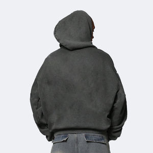 Sweat à capuche surdimensionné à fermeture éclair, style streetwear, épaules tombantes, tissu tricoté 100% coton, automne, logo personnalisé, sweat à capuche lourd pour homme - Product Image 6