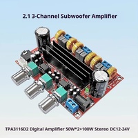 Sunbang Carte amplificateur de puissance numérique 2.1 canaux TPA3116D2 Module large tension 12V-24V 2x50W 100W 4kv Isolation
