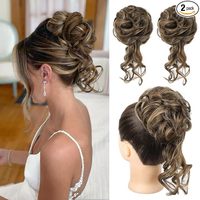 Wig Chignon Rambut Panjang Wanita, Lurus/Gelombang Alami, Serat Tahan Panas, Mudah Dipasang, Model Bunga Kuncup