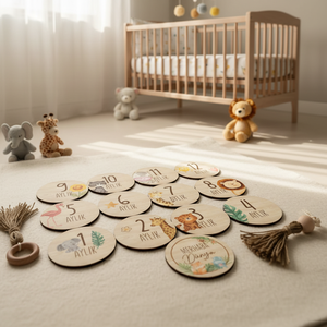 Tarjetas de Fotos de Bebé de Madera Natural para Registrar el Crecimiento Mensual, Juego de 12 Meses - Product Image 3