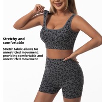 Conjunto de 2 Piezas de Shorts de Yoga con Estampado de Leopardo y Cintura Alta, de Secado Rápido, en Poliéster/Nailon, para Fitness