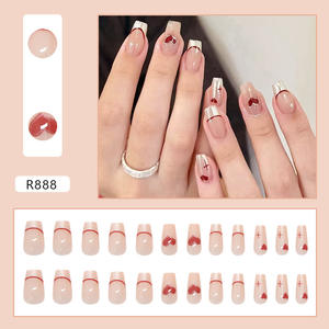 Venta caliente mejor precio descuento a granel rojo dulce amor corto Otoño e Invierno moda rosa y rojo cuadrado corto prensado en las <span class=keywords><strong>uñas</strong></span> - Product Image 2
